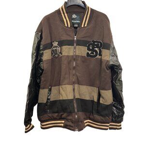 Vintage Street Rules Mens Jacket XXL Brown/Black Striped Design Zip-Up With Ribb